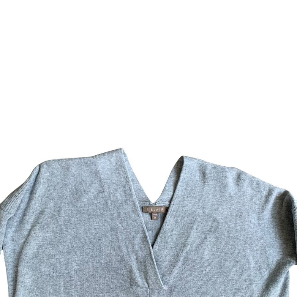 Lilla P Light Gray V-Neck Short Sleeve Top - Picture 2 of 3